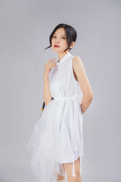 Designed Summer Irregular Tulle Sleeves Shirts Dresses