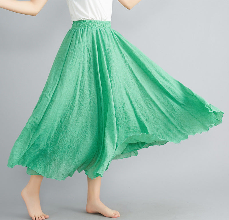 Casual Linen Elastic Waist A Line Skirts for Women