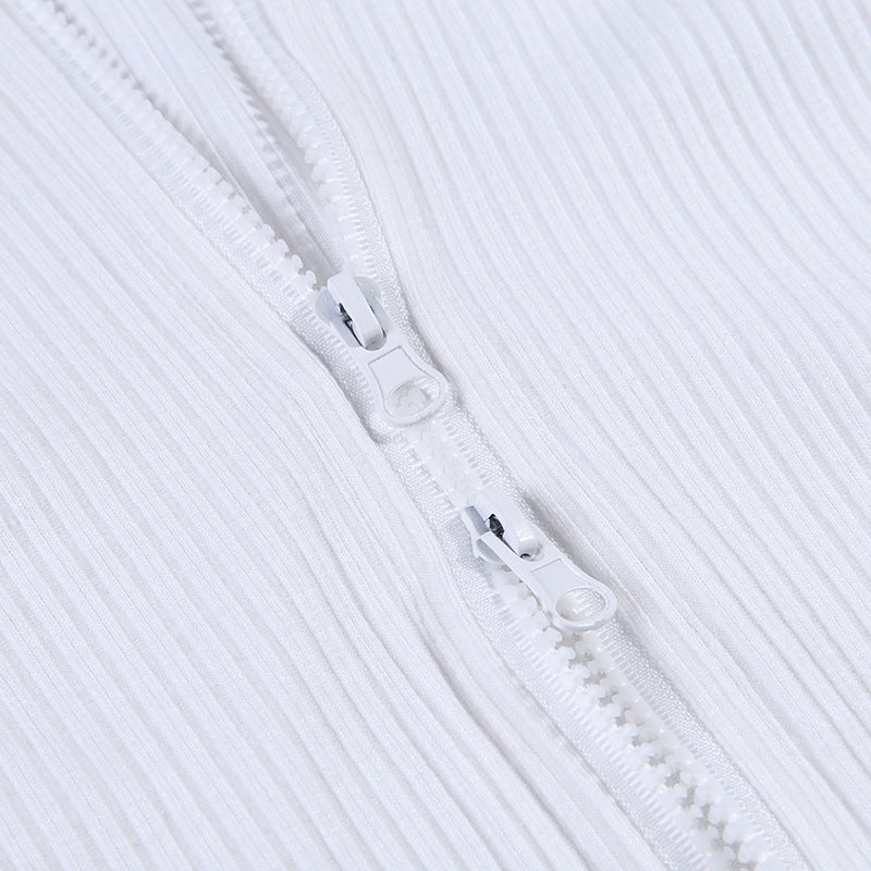 Sexy Knitting Slim Long Sleeves Zipper Tops and Skirts Sets