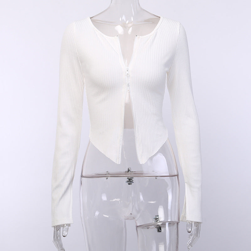 Sexy Knitting Slim Long Sleeves Zipper Tops and Skirts Sets