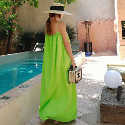 Casual Linen Sleeveless Strapless Backless Long Dresses