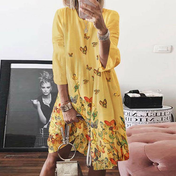 Round Neck Butterfly Print Mini Sleeves-STYLEGOING