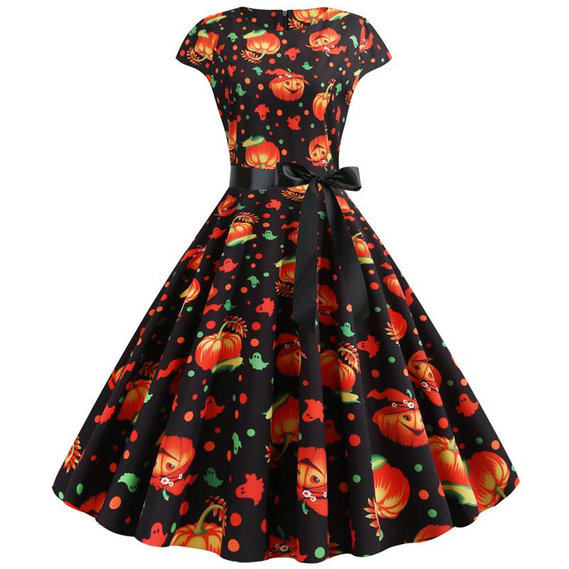 Halloween Pumplin Style Short Sleeves Dresses-STYLEGOING