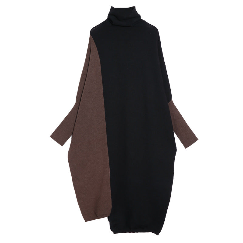 High Neck Knitting Bat Sleeves Irregular Cozy Long Dresses