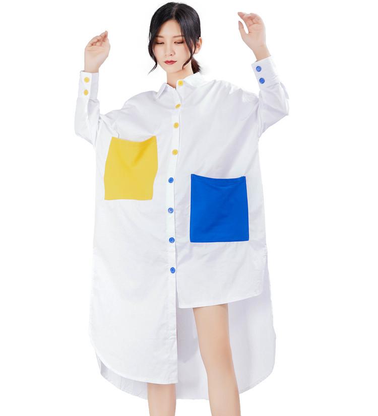 Leisure Long Sleeves Contrast Irregular Fall Shirt Dresses