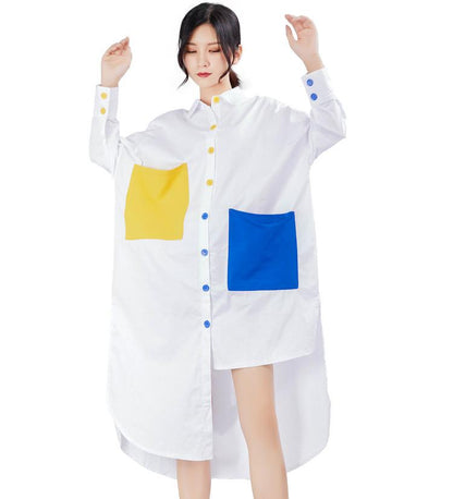 Leisure Long Sleeves Contrast Irregular Fall Shirt Dresses