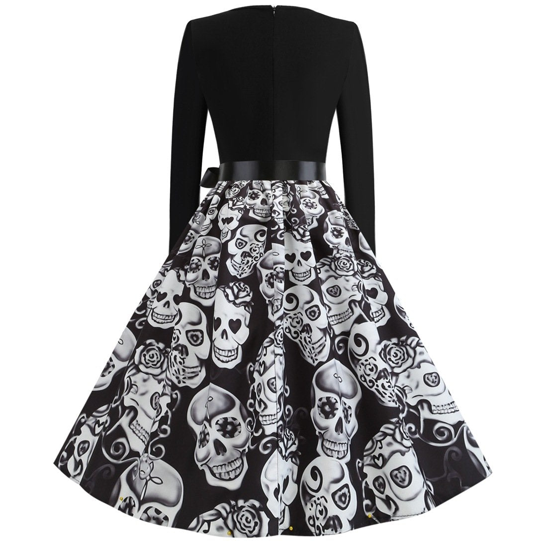 Happy Halloween Long Sleeves Round Neck Vintage Dresses-STYLEGOING