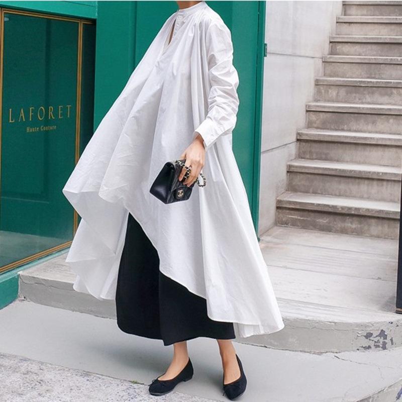 Women Irregular Long Sleeves Shirt Dresses-STYLEGOING