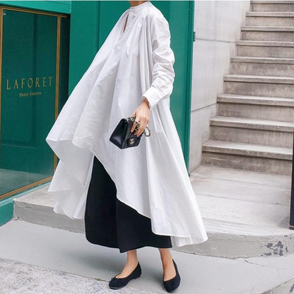 Women Irregular Long Sleeves Shirt Dresses-STYLEGOING