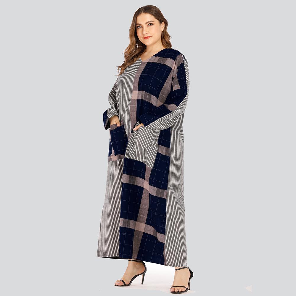 Plus Sizes Striped Causal Long Sleeves Fall Dresses-STYLEGOING