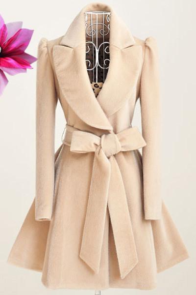 Women Slim Waist Overcoat with Belt-STYLEGOING