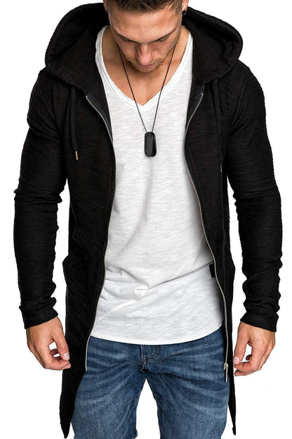 Men Long Sleeves Zipper Long Hoody Overcoat-STYLEGOING