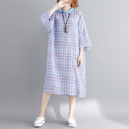 Vintage Linen Plaid Cozy Short Shirt Dresses