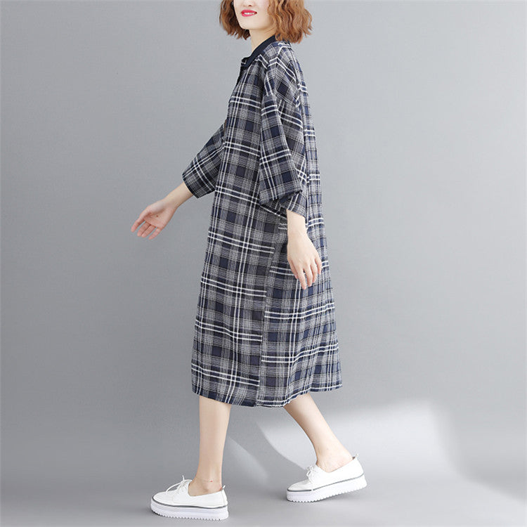 Vintage Linen Plaid Cozy Short Shirt Dresses