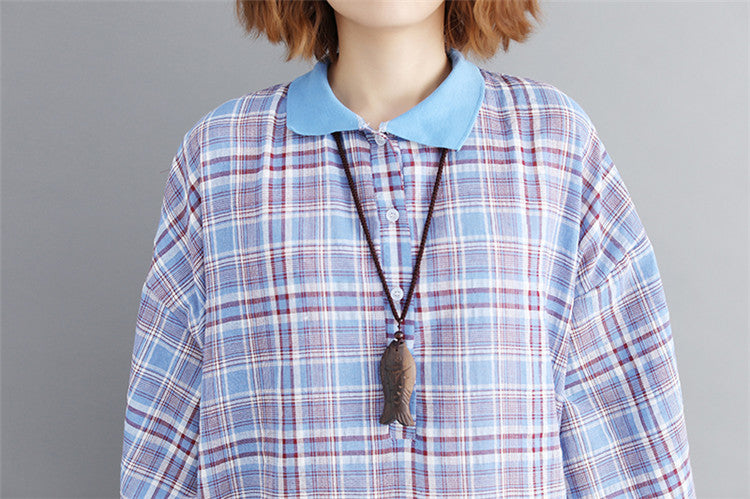 Vintage Linen Plaid Cozy Short Shirt Dresses