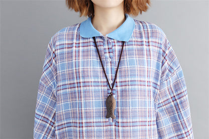 Vintage Linen Plaid Cozy Short Shirt Dresses