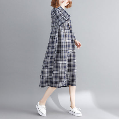 Vintage Linen Plaid Cozy Short Shirt Dresses