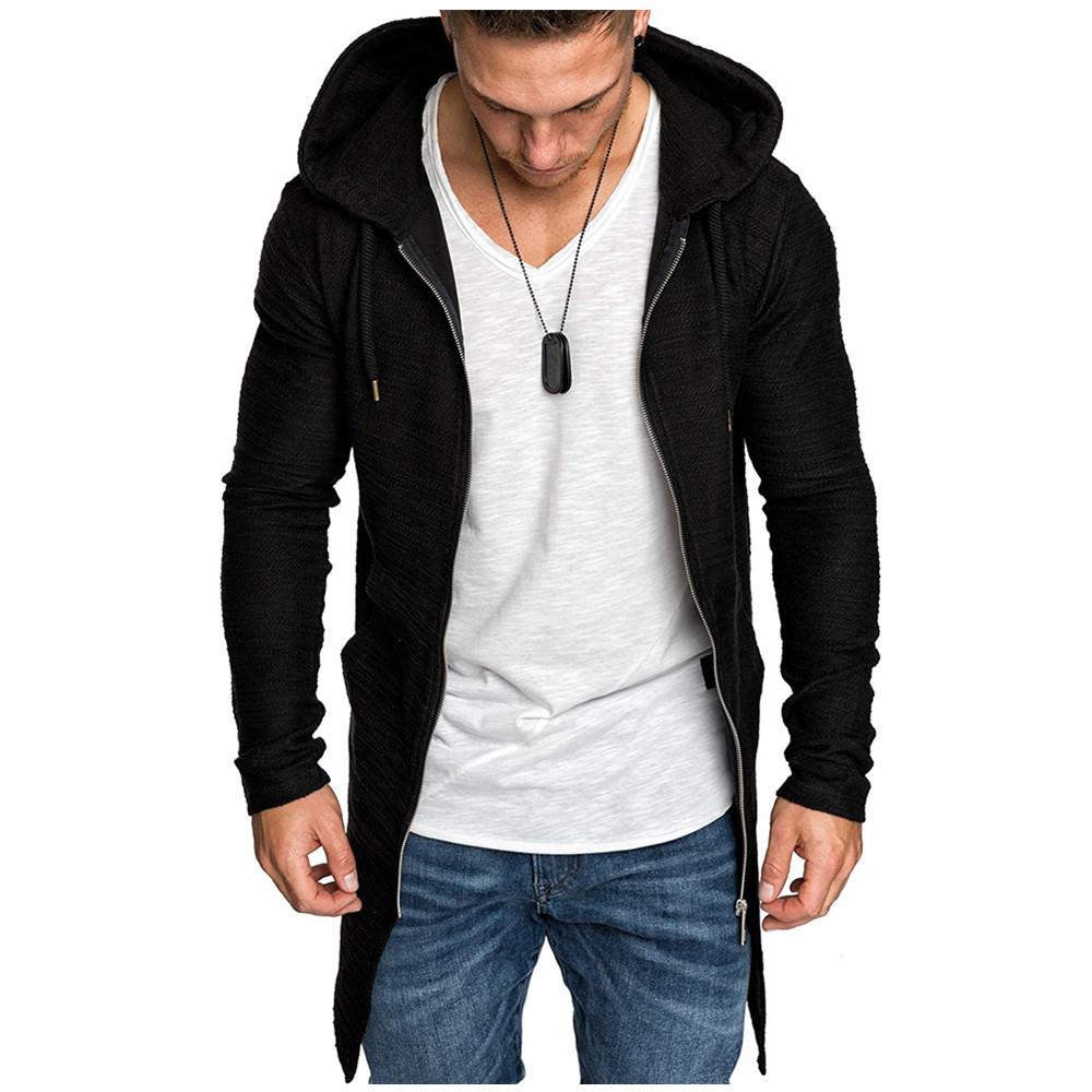 Men Long Sleeves Zipper Long Hoody Overcoat-STYLEGOING