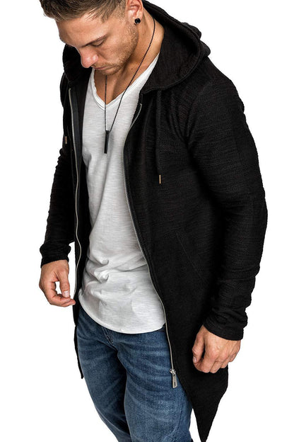 Men Long Sleeves Zipper Long Hoody Overcoat-STYLEGOING