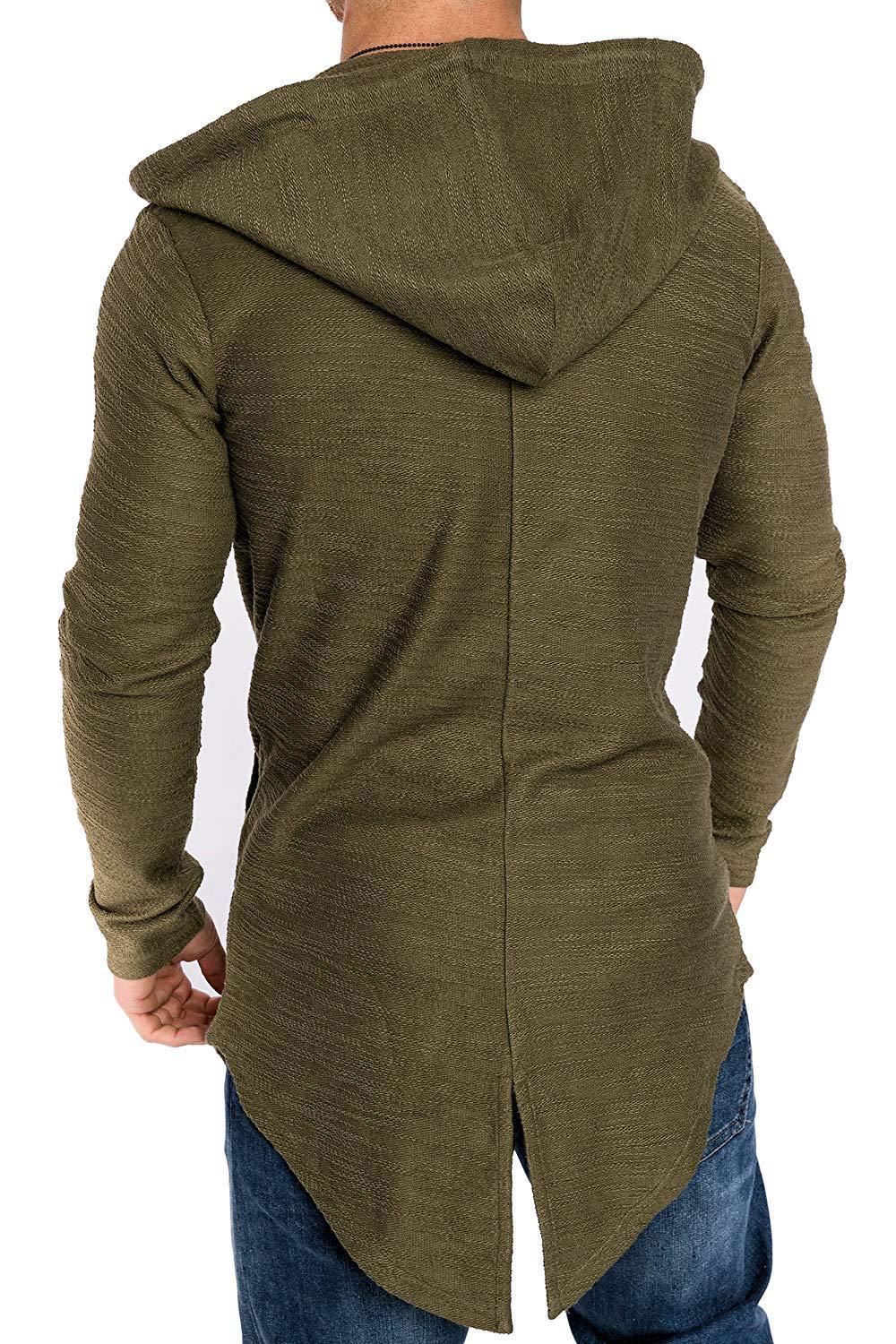 Men Long Sleeves Zipper Long Hoody Overcoat-STYLEGOING