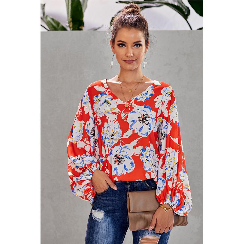 Women Floral Print Top Shirts Blouses-STYLEGOING