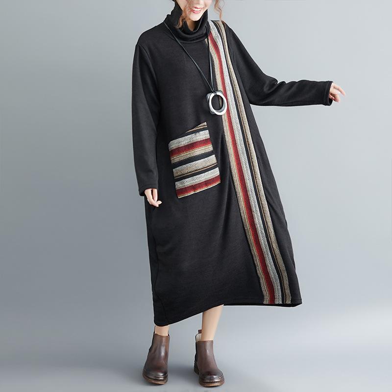 Women Plus Size High Neck Long Dresses-STYLEGOING