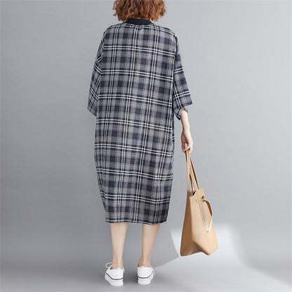 Vintage Linen Plaid Cozy Short Shirt Dresses