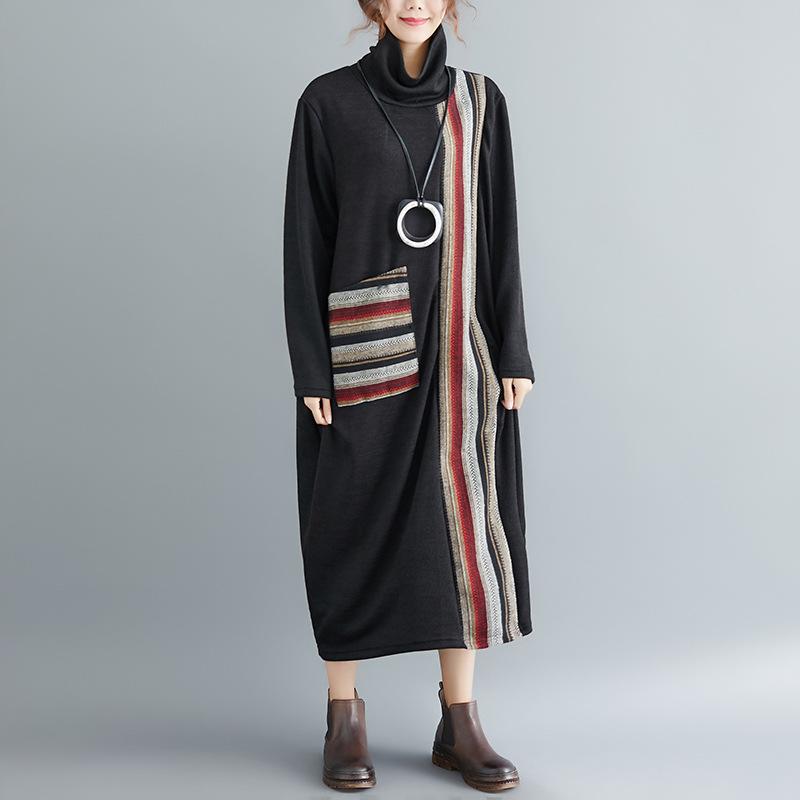 Women Plus Size High Neck Long Dresses-STYLEGOING