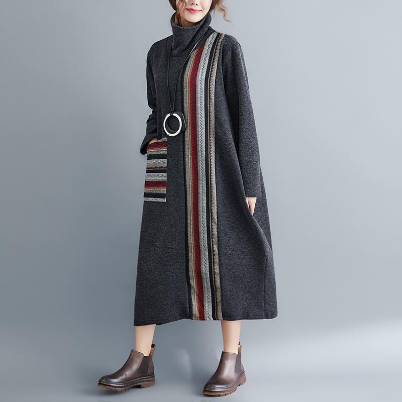 Women Plus Size High Neck Long Dresses-STYLEGOING