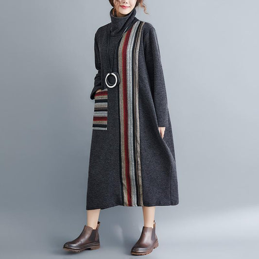 Women Plus Size High Neck Long Dresses-STYLEGOING