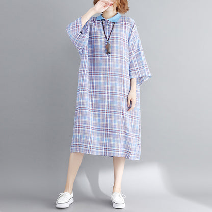 Vintage Linen Plaid Cozy Short Shirt Dresses