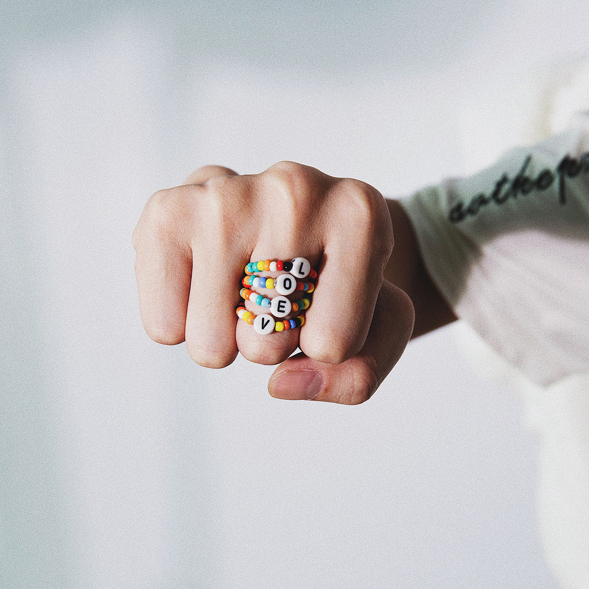 Ethnic Colorful Letter LOVE Beads Design Rings Set