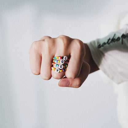 Ethnic Colorful Letter LOVE Beads Design Rings Set