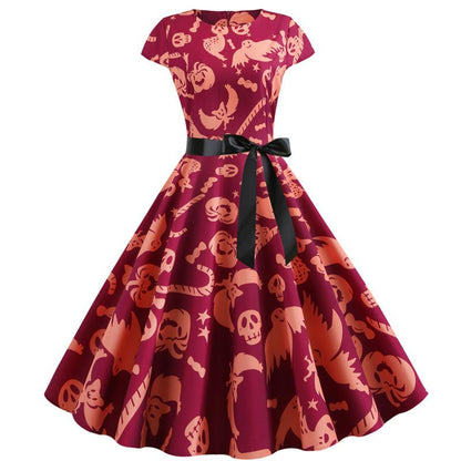 Halloween Pumplin Style Short Sleeves Dresses-STYLEGOING