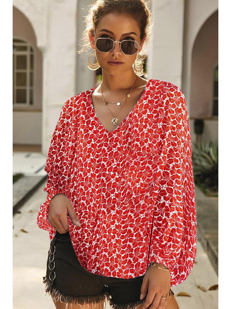 Women Floral Print Top Shirts Blouses-STYLEGOING