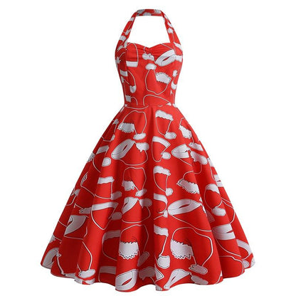 Women Halter Christmas Man Sleeveless Sexy Dresses-STYLEGOING
