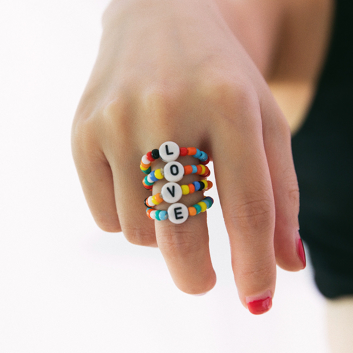 Ethnic Colorful Letter LOVE Beads Design Rings Set