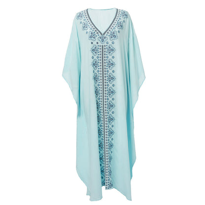 Boho Embroidery Long Romper Cover Up Dresses