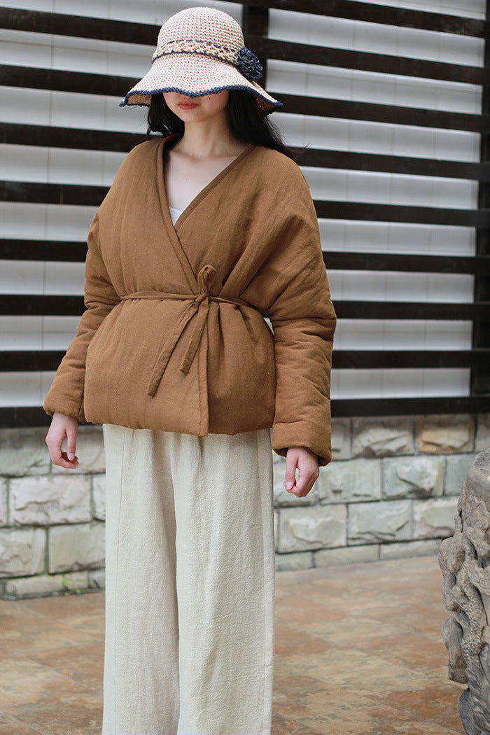 Winter Vintage Linen Warm Short Overcoats