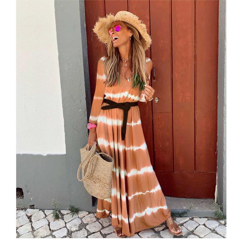 Long Sleeves V Neck Long Dresses-STYLEGOING