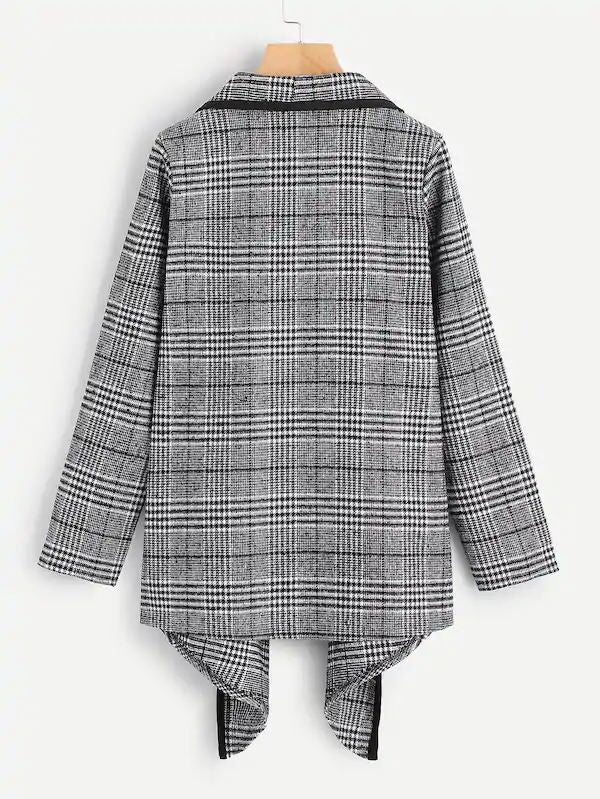 Women Plaid Turnover Collar Woolen Overcoat
