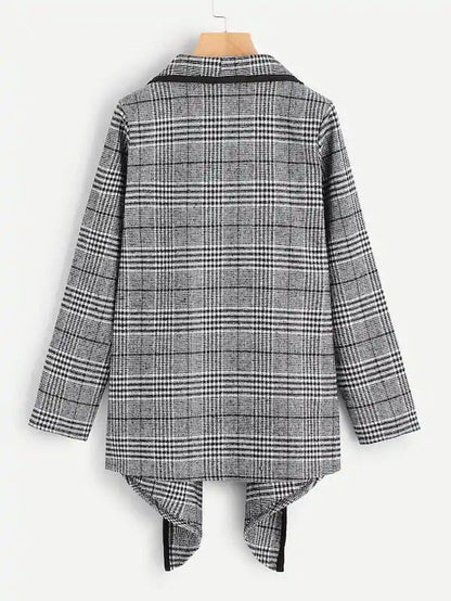 Women Plaid Turnover Collar Woolen Overcoat