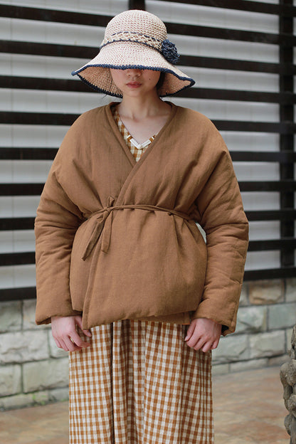Winter Vintage Linen Warm Short Overcoats