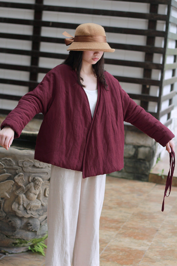 Winter Vintage Linen Warm Short Overcoats