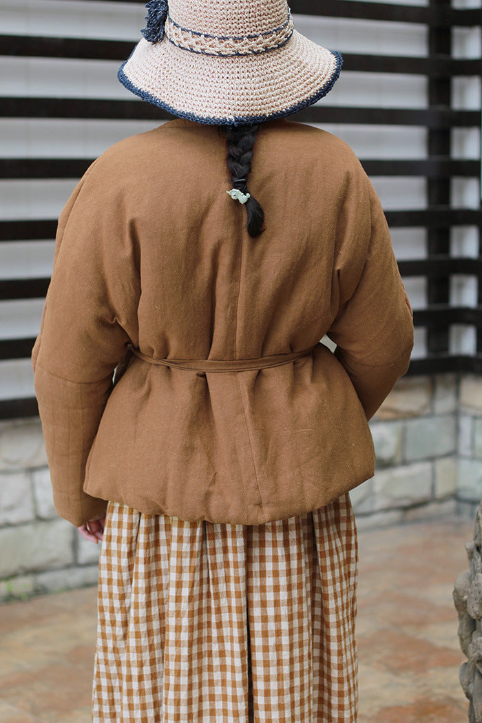 Winter Vintage Linen Warm Short Overcoats