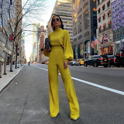 Women High Neck Backless Leisure Fall Jumsuits-STYLEGOING