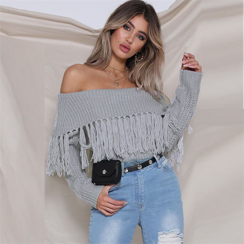 Sexy Off The Shoulder Tassels Women Short Sweaters