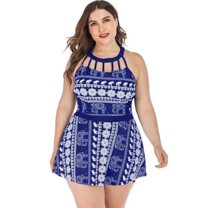 Women Plus Sizes Elephant Print Swimsuit-STYLEGOING