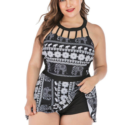 Women Plus Sizes Elephant Print Swimsuit-STYLEGOING