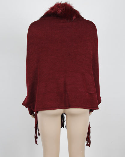 Women Winter Tassels Fur Collar Cardigan Overcoat